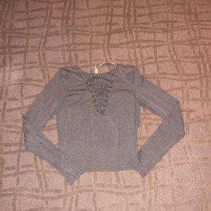 Emma and Sam Long sleeve lace up crop top